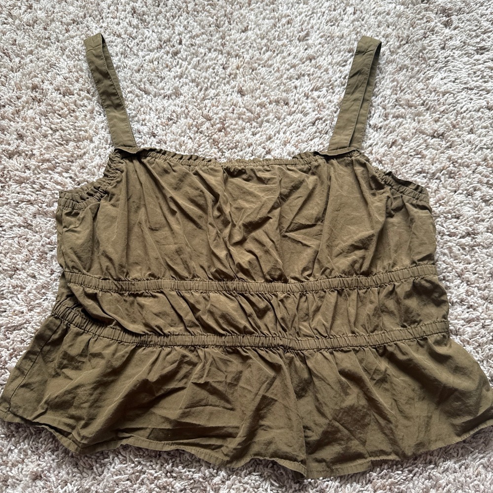 Madewell Olive Green Smocked Peplum Camisole Cotton Tank Top XL